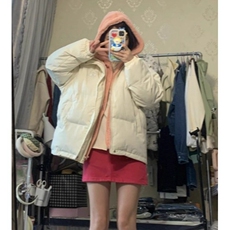 情侣款冬季短款潮牌连帽假两件棉衣棉服冬面包服保暖棉袄外套，男装棉衣，星座218-8