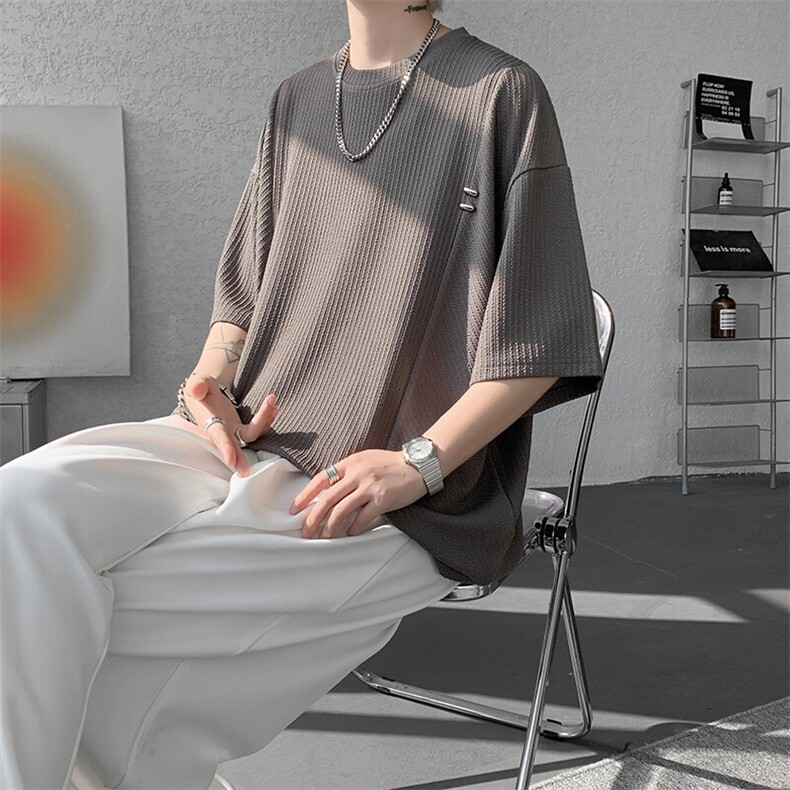 超大码金属标手工设计肌理感短袖T恤8XL-M垂感冰丝半袖DX1220/P38图片