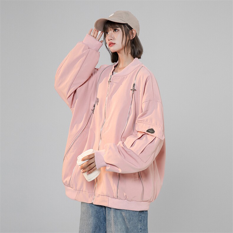 港风拉链原宿风宽松潮牌情侣外套百搭夹克XZ225-3-JK04-P95控125图片