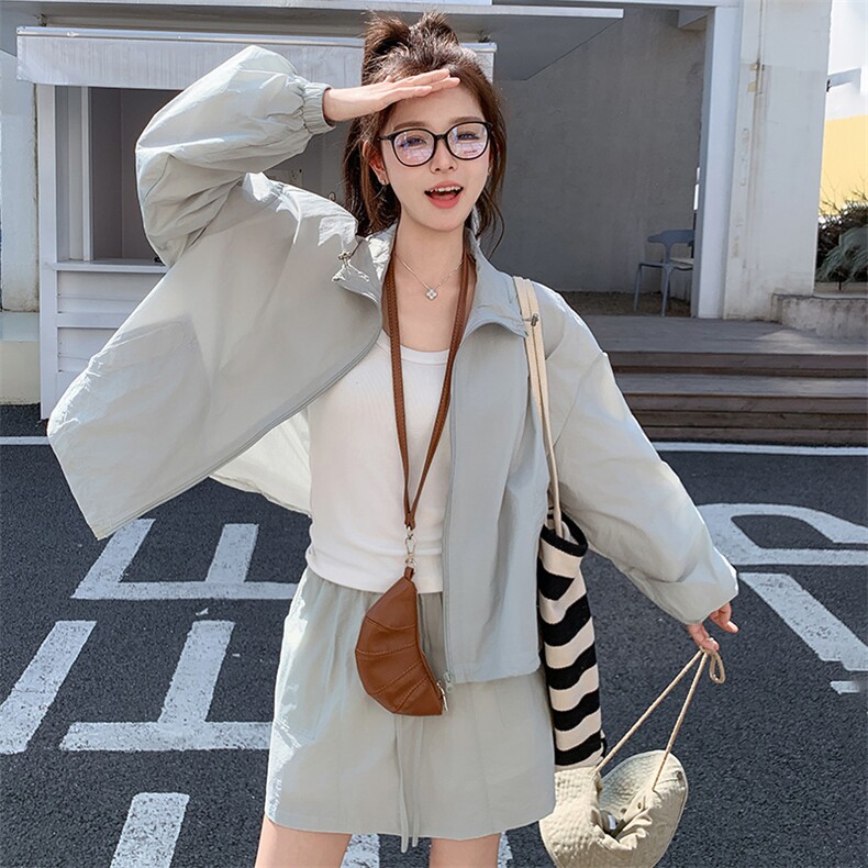 休闲防晒套装2025夏新款防晒衣短裙两件套,女装套装/套裙,纯色衣恋