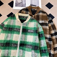 冬款拼色格子毛呢棒球服棉衣男潮牌夹棉加厚保暖外套MY315P75，男装棉衣，星座1013-1