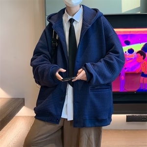 春秋季oversize潮牌开衫连帽卫衣日系复古华夫格外套男 W6602-P50图片