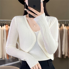 时尚百搭黑色仿羊毛披肩开衫女短款修身显瘦针织衫外套，女装针织衫/毛衣，暖姿羊绒