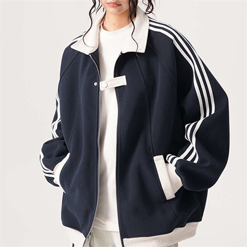 抖音得物品质秋冬美式高街重磅结构拼接织带翻领卫衣夹克外套W113,男装夹克,电商A486