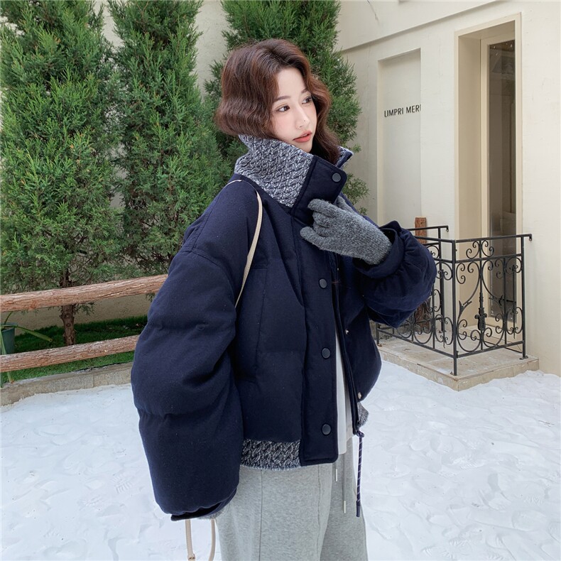 藏青色针织拼接短款羽绒服女2025冬新款设计感小个子90白鸭绒外套,女装羽绒服,辉之琳