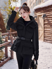 收腰显瘦工装风羽绒服女2024新款冬季小个子气质白鸭绒派克服外套，女装羽绒服，意芙