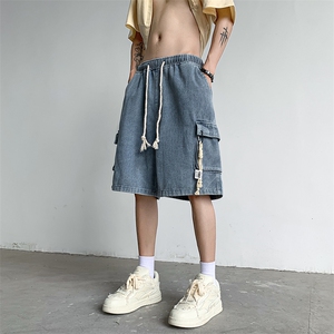 夏季工装牛仔裤短裤中性韩版宽松阔腿直筒五分裤N05002-P40图片