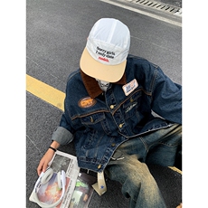 秋季新款港风日系贴布刺绣复古水洗拼接翻领牛仔夹克JK1286-P78，男装夹克，星座313A(原308A-2)