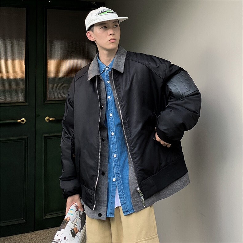 假两件棉衣男韩版潮流高街保暖2024冬季新款ins棉服外套MF027-P90,男装棉衣,星座412-3