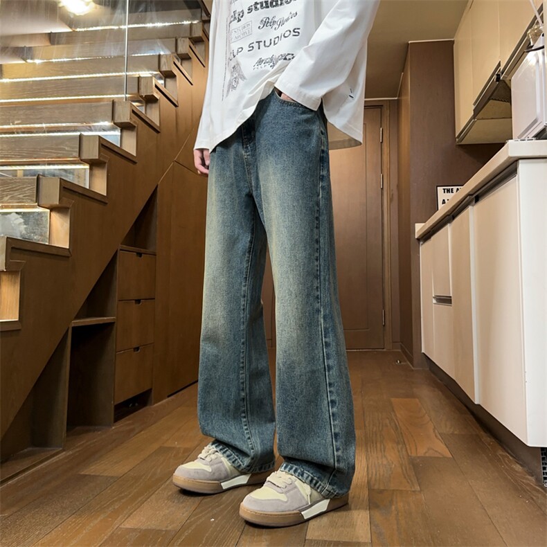 Cleanfit微喇高级简约设计Vibe高腰美式高街牛仔长裤K8071P55,男装牛仔裤,电商D325