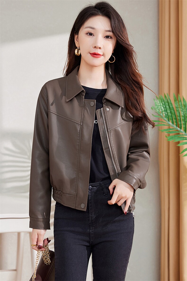 机车小个子皮衣外套女2024春季新款美式港风PU皮夹克短款上衣外搭,女装皮衣,潮流依族