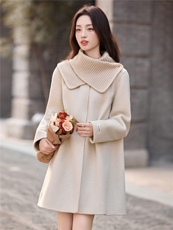 双面羊毛大衣女2025秋冬新款小香风围巾赫本风气质显瘦毛呢外套潮，女装双面呢大衣，丽美静依