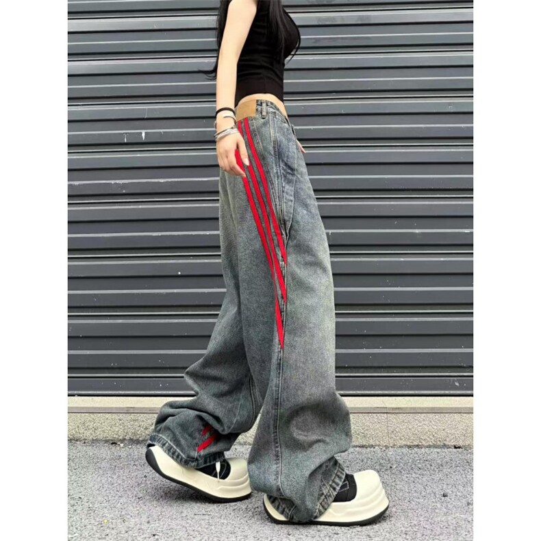 【有货】三条杠条纹牛仔裤男女款美式vibe风裤子G8512HH-特P55,男装牛仔裤,星座1007（原301D）