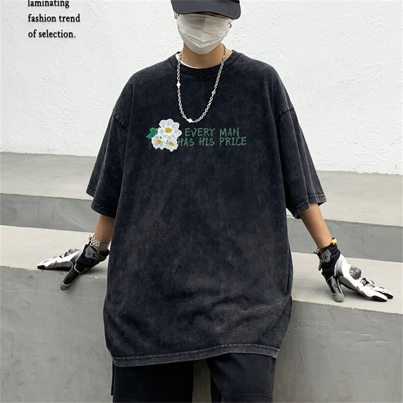 DSA028-SXDTP834P32重磅蜡染克美式复古水洗潮牌印花短袖男,男装T恤,电商A028