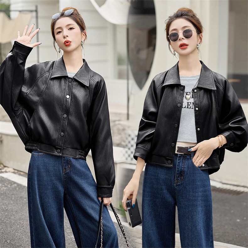海宁皮衣外套女短款2025秋季新款宽松显瘦设计感小众pu皮夹克上衣，女装皮衣，江南女神