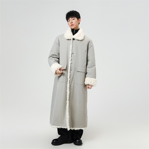 美式街头羊羔毛工装棉服男冬季保暖中长款派克服加厚保暖大衣图片