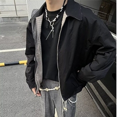 双面穿休闲极简斜纹美利奴羊毛混纺银色拉链剑道夹克，男装夹克，星座506A