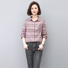 纯棉格子衬衣女款2025新款春秋中老年女士衬衫妈妈长袖上衣，女装衬衫，独衣靓