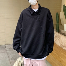 2026春秋翻领亨利领提花POLO衫痞帅卫衣外套W56682/特P25黑，男装Polo衫，电商A094