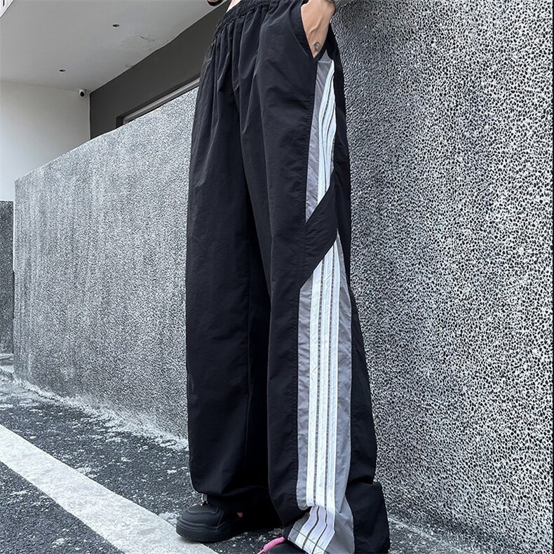 美式条纹速干伞兵裤女男夏潮牌宽松阔腿直筒运动冲锋裤K5462-P40,男装休闲裤,星座412-3