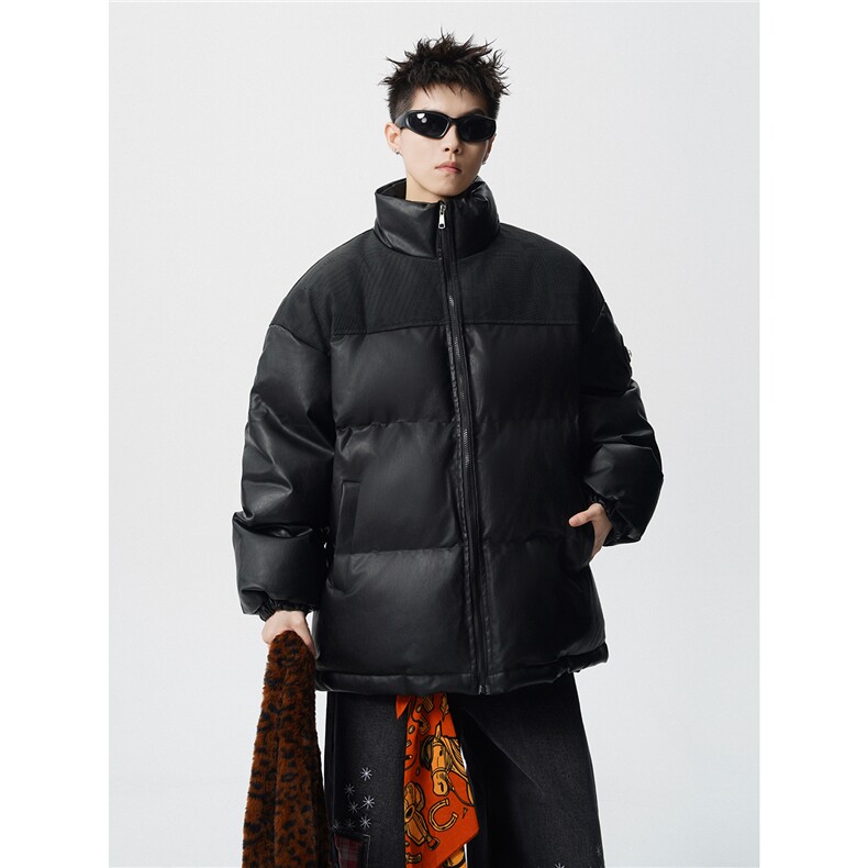 PU皮棉服冬季宽松港风棉衣立领冬装棉袄PM01-P115限168抖音控178,男装棉衣,电商B370