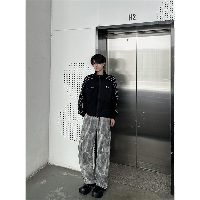 【有货】扎染迷彩工装裤大口袋宽松直筒休闲长裤KZ2293特P50,男装休闲裤,星座908-1