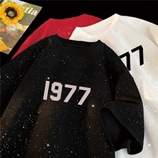 2025夏季新款高品质满天星亮片短袖1977印花MT901-P30控48，男装T恤，星座508（原C305）