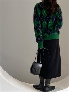 冬季·羊毛拼色格套头毛衫,其它,hello september