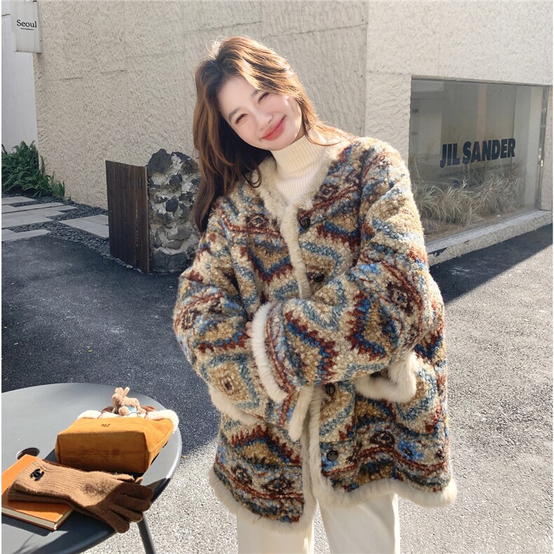 新品有货！复古费尔岛风加绒加厚羊羔毛外套2C213-927-P205-K308,女装短外套,2C213