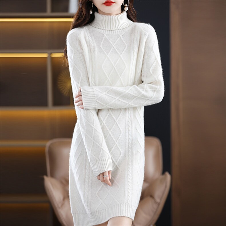 2025年秋季新款百搭女士菱形半高长袖裙,女装羊毛衫,春贝羊绒