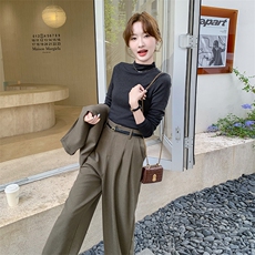 咖色高级松弛感马甲套装女春秋2025新款韩系气质显瘦阔腿裤三件套，女装套装/套裙，2C129