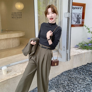 咖色高级松弛感马甲套装女春秋2025新款韩系气质显瘦阔腿裤三件套图片