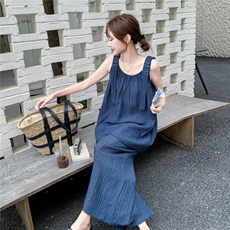 韩系通勤风薄款牛仔无袖上衣套装女2025夏季气质阔腿裤淡人两件套，女装套装/套裙，2C277