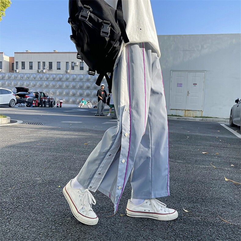 新款男直筒网红个性开叉运动排扣裤宽松潮流裤子潮现货K470-P38,男装休闲裤,星座512-2