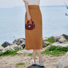 现货BAO2025夏时尚气质优雅百搭遮肉设计感高腰中长款半身裙，女装半身裙，卡杰菲