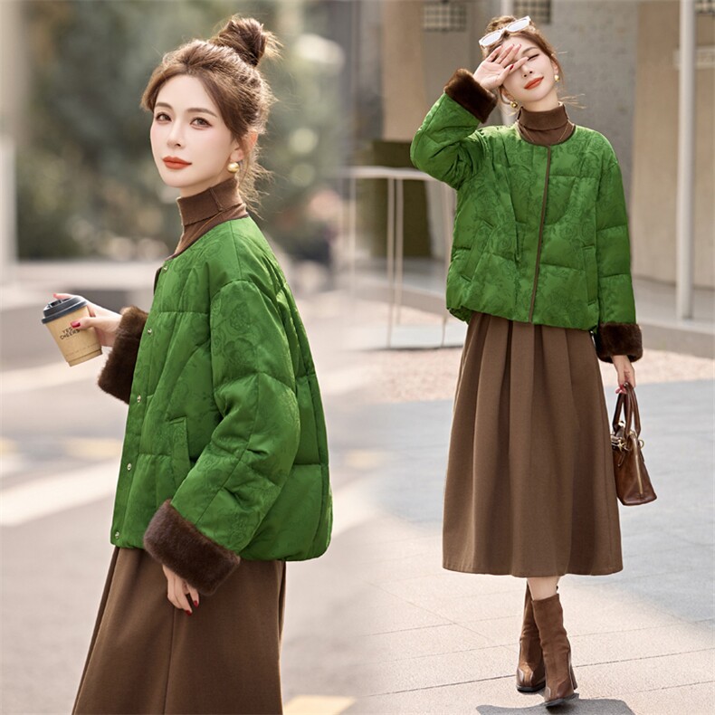短款羽绒服女2025冬季新款小个子高级感超好看新中式G风提花外套,女装羽绒服,美沁