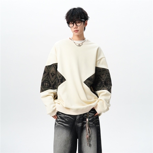 8XL-M 春秋季圆领拼接撞色民族风卫衣男新款潮牌上衣服WY005P58图片