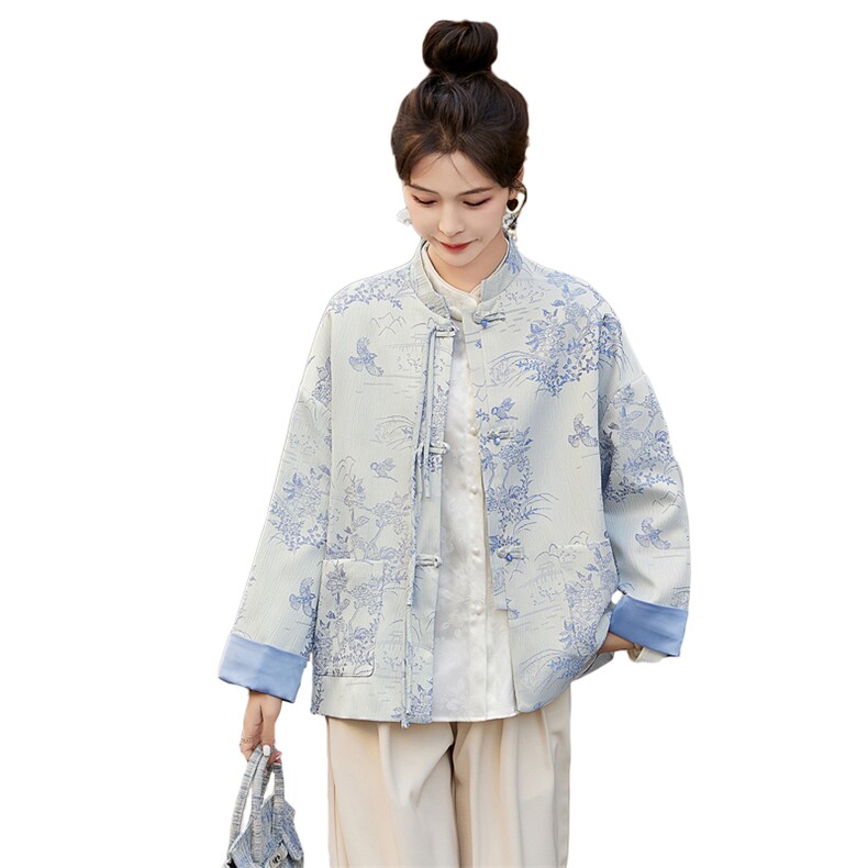 新中式外套女2025春秋新款小个子短款高级感宽松休闲国风唐装上衣,女装短外套,牡丹诺