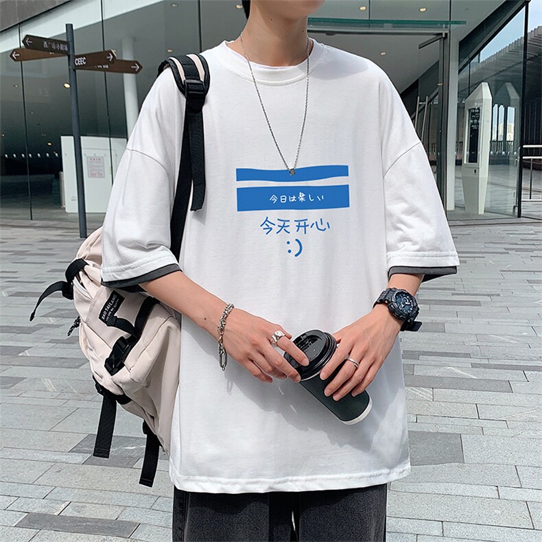 JT55033-P25 假两件短袖t恤男大码胖子半袖体恤半截袖 港风图片