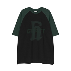 白底新款美潮宽松卡通百搭插肩袖拼色情侣短袖T恤DT365P45控68，男装T恤，电商A247-1