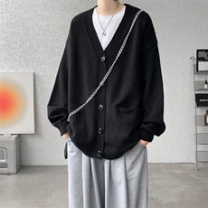 8XL-M大码V领开衫毛衣外套男日系复古宽松慵懒风针织衫KS002p55，男装针织衫/毛衣，电商B312