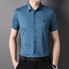 短袖衬衫男夏季薄款无痕免烫冰丝短袖衬衣商务休闲中年男士爸爸，男装衬衫，电商B212（原钱塘6029）