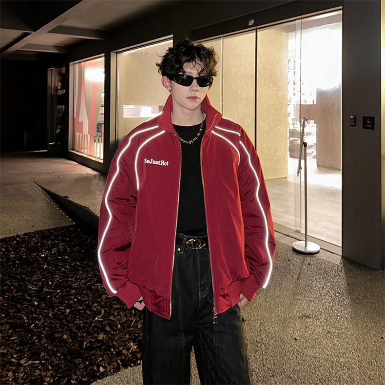 405A美式立领夹克棉衣印花反光条设计棉服MY25810-特批90控168，男装夹克，星座405A