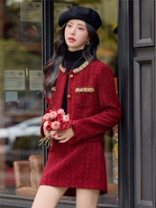 【小香bao款现货】2025新款秋冬时尚纯色时髦新娘敬酒法式套装，女装套装/套裙，韩宇舍