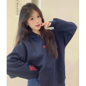 美式慵懒风外套女秋冬季复古连帽开衫卫衣宽松情侣上衣 WRN004图片