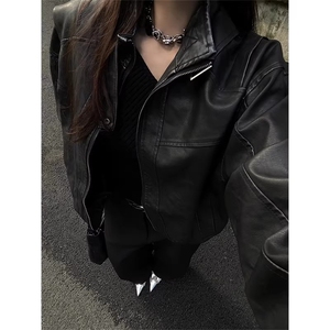 美式复古机车皮衣外套男新款小众宽松潮牌PU皮夹克LJ90266-P90图片