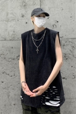 背心/马甲/坎肩夏季圆领下摆破洞无袖纯色T恤B239-1237-P45，男装背心/马甲，星座514-2(原B239)