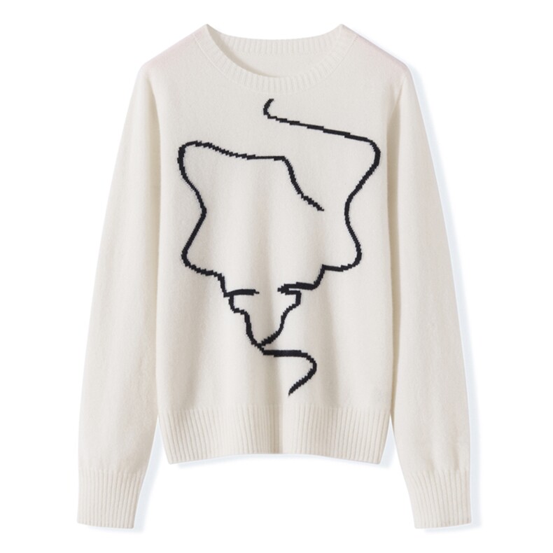 2025年秋季一线成衣人面线条圆领时尚百搭休闲，女装羊绒衫，昭美纯山羊绒