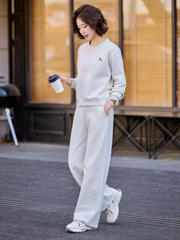 时尚休闲运动女2025春秋新款连帽拼接宽松上衣高腰裤,女装卫衣/绒衫,梦懿尔