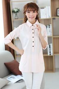 2024年秋季排多扣半开领百搭纯色长袖中长款衬衫,女装衬衫,风姿绰